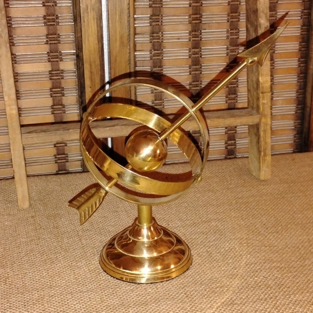 Vintage Brass Armillary Globe Sphere Nautical Sundial Arrow India